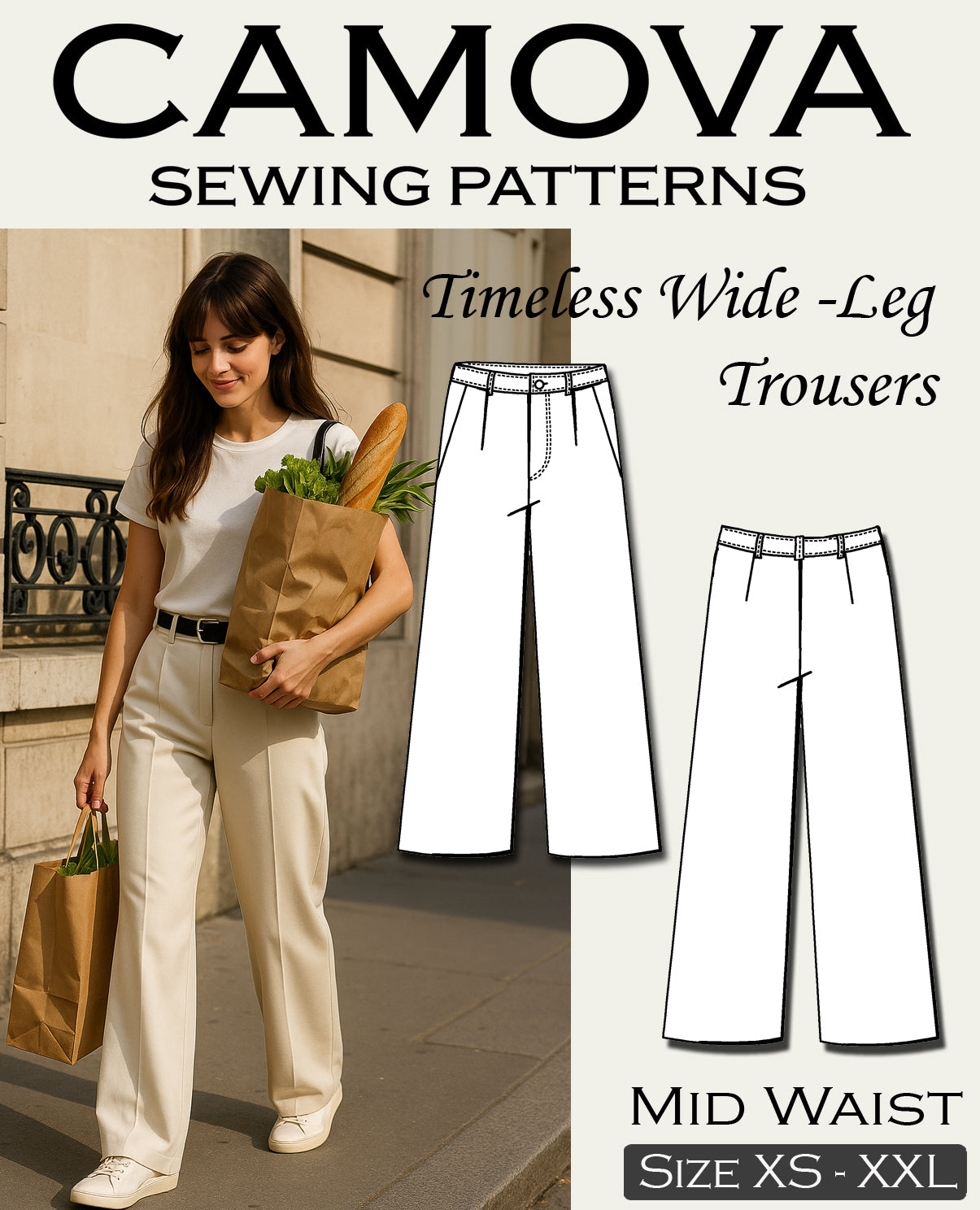 Schnittmuster Hose Damen PDF | Weite Hose nähen | Mid Waist | A4 & A0 | XS–XXL