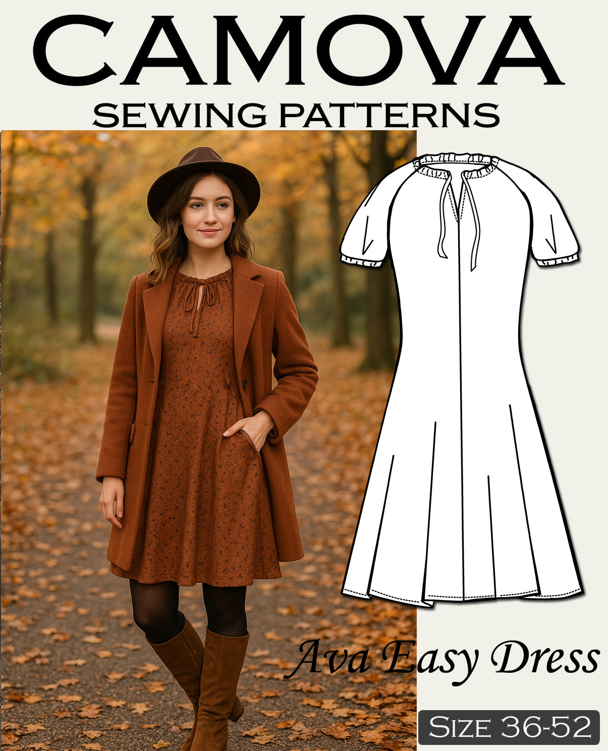 PDF Schnittmuster Kleid Damen – AVA Easy Dress – DIY Sommerkleid nähen – Größen 36-52 – Anfängerfreundlich