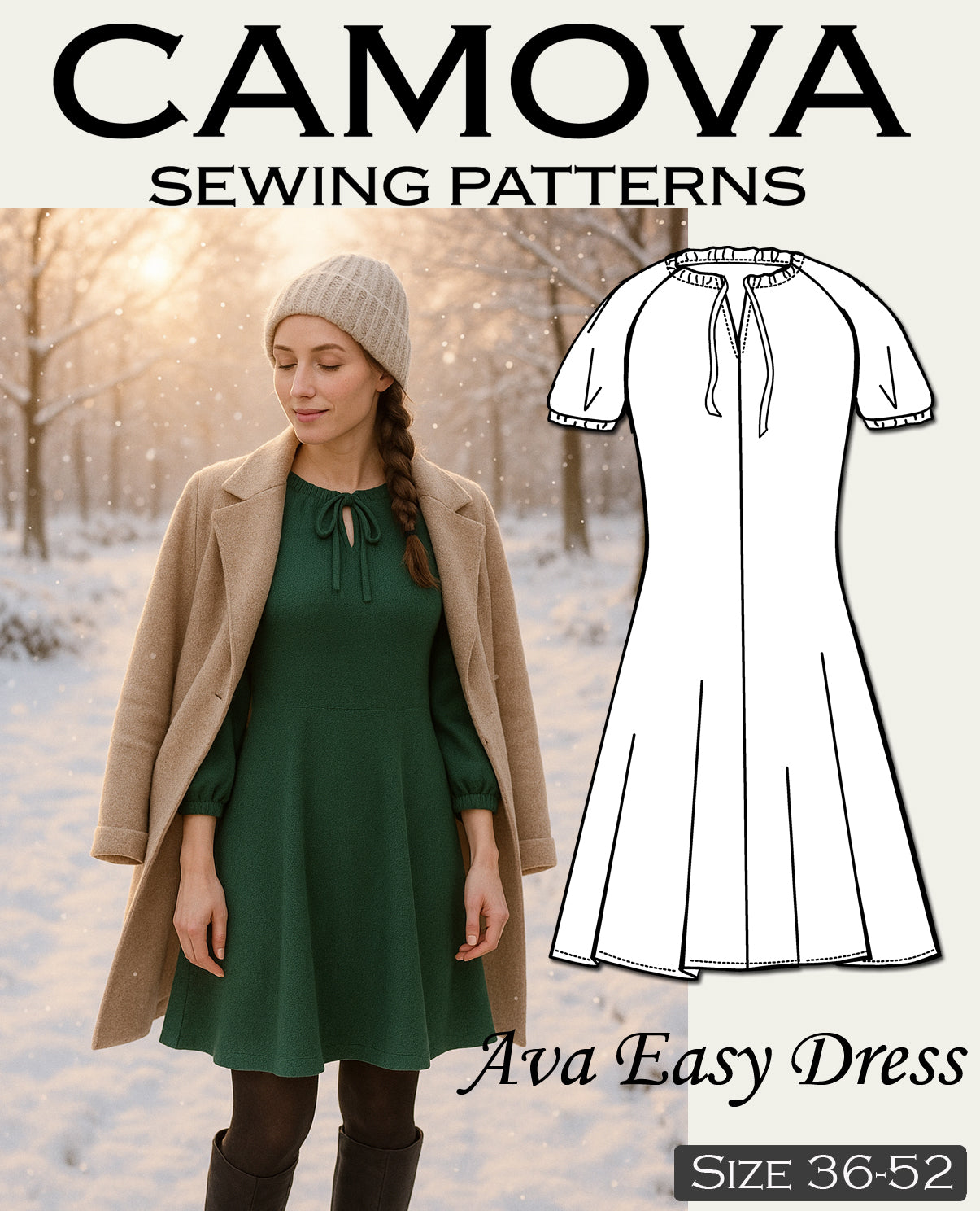 PDF Schnittmuster Kleid Damen – AVA Easy Dress – DIY Sommerkleid nähen – Größen 36-52 – Anfängerfreundlich