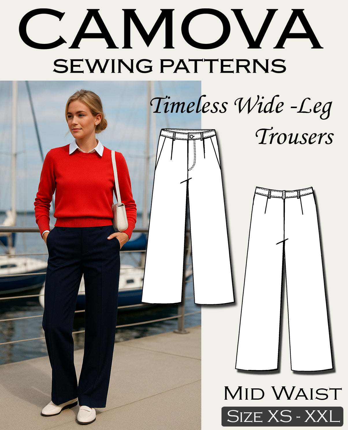 Schnittmuster Hose Damen PDF | Weite Hose nähen | Mid Waist | A4 & A0 | XS–XXL