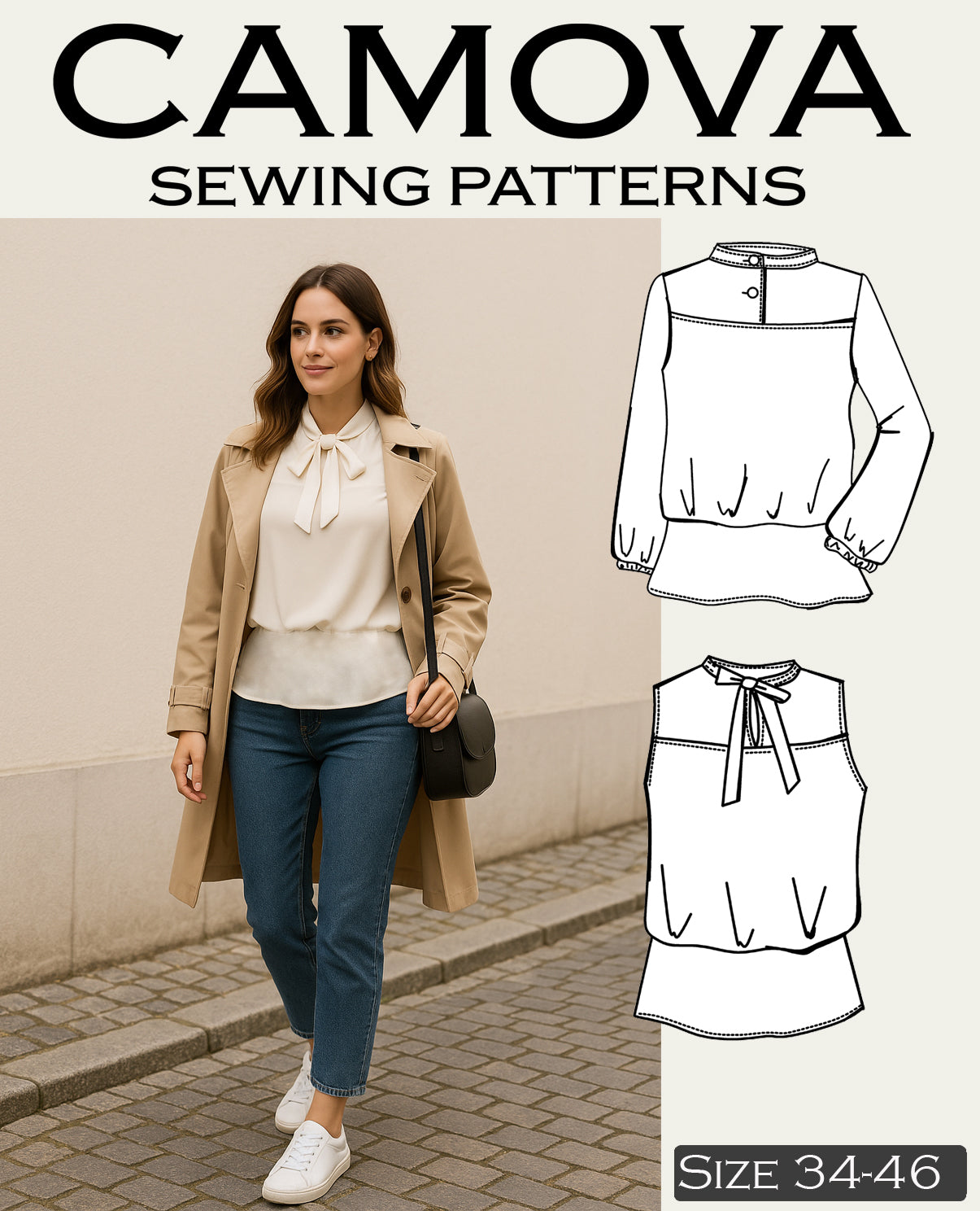 Schnittmuster Karla – Damen Peplum Shirt / Bluse mit 2 Kragenvarianten | Größen 34–46 | PDF A4 & A0