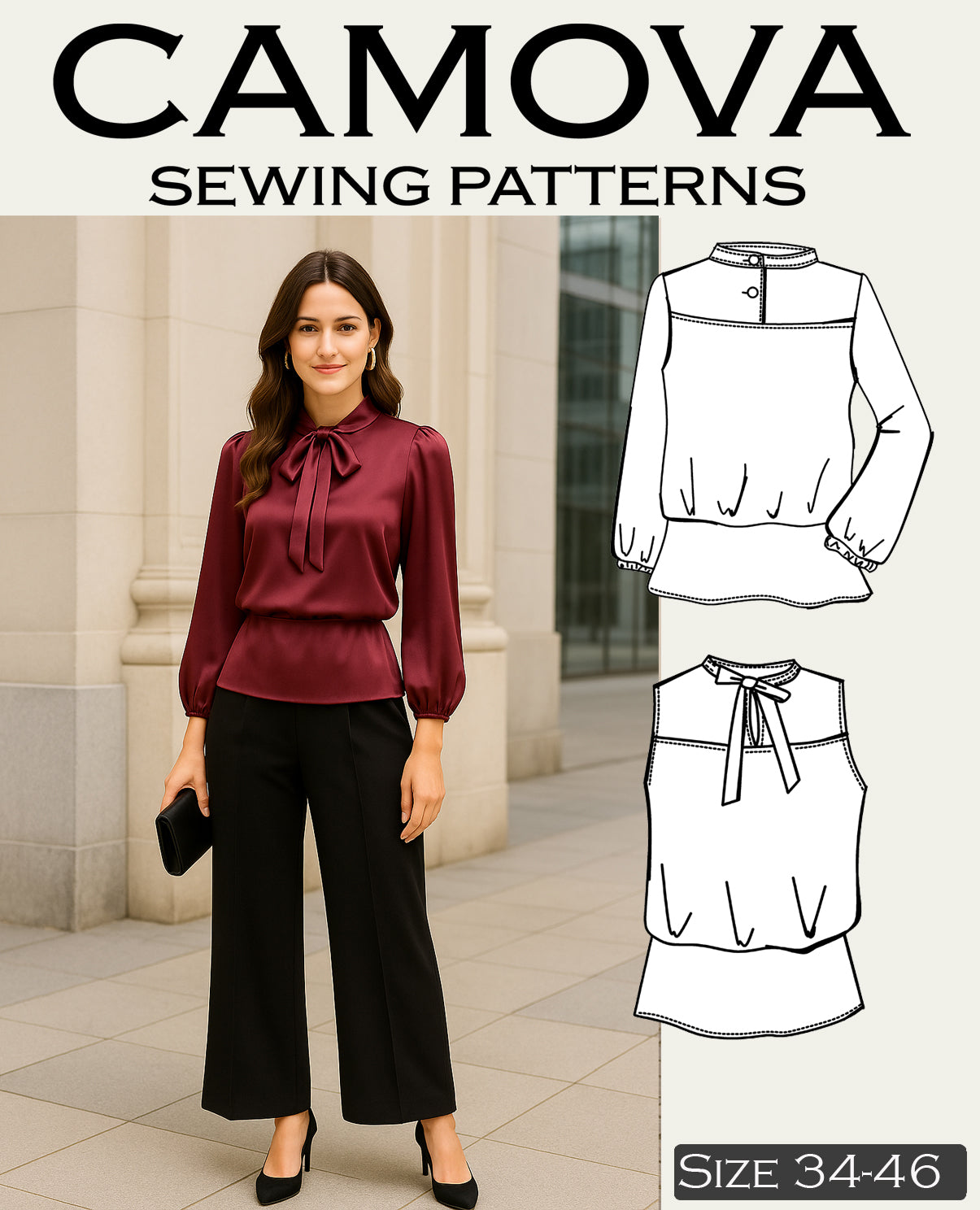 Schnittmuster Karla – Damen Peplum Shirt / Bluse mit 2 Kragenvarianten | Größen 34–46 | PDF A4 & A0