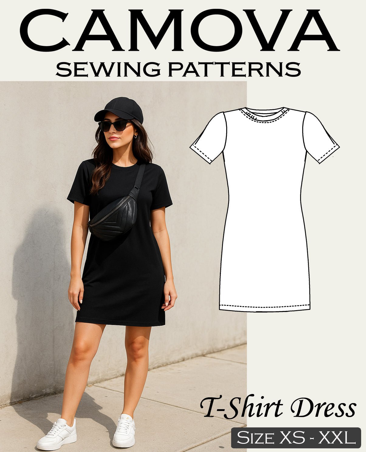 Schnittmuster T-Shirt Kleid Damen PDF | Einfaches Sommerkleid nähen | Größen S–XXL | A4 & A0 Datei | Anfängerfreundlich