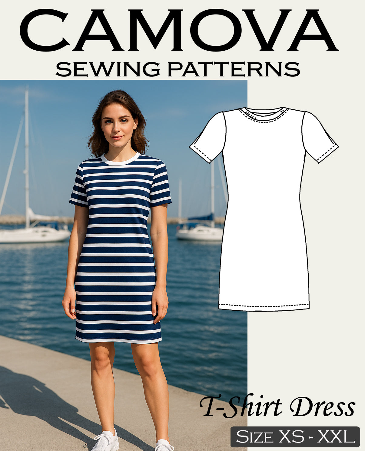 Schnittmuster T-Shirt Kleid Damen PDF | Einfaches Sommerkleid nähen | Größen S–XXL | A4 & A0 Datei | Anfängerfreundlich