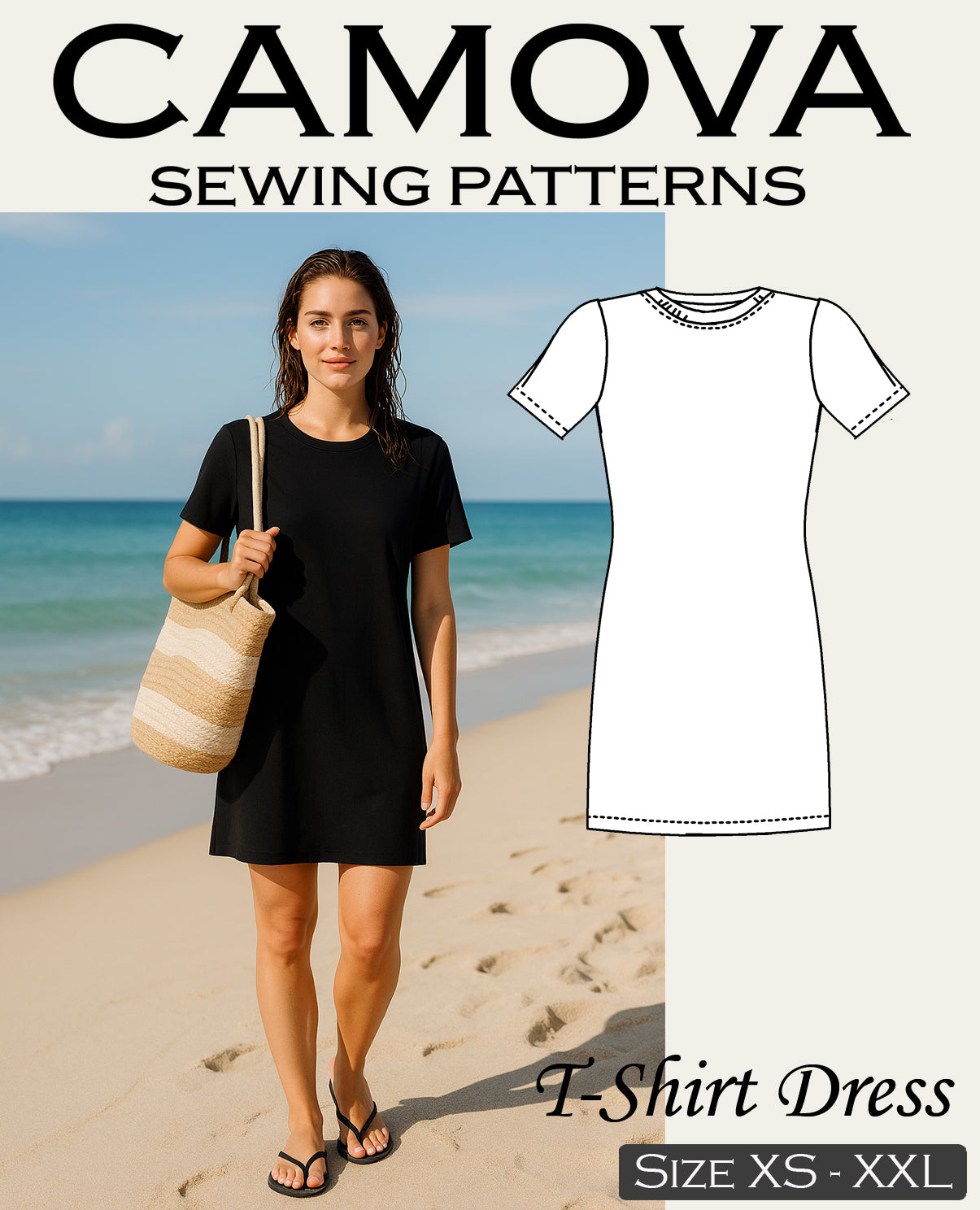 Schnittmuster T-Shirt Kleid Damen PDF | Einfaches Sommerkleid nähen | Größen S–XXL | A4 & A0 Datei | Anfängerfreundlich