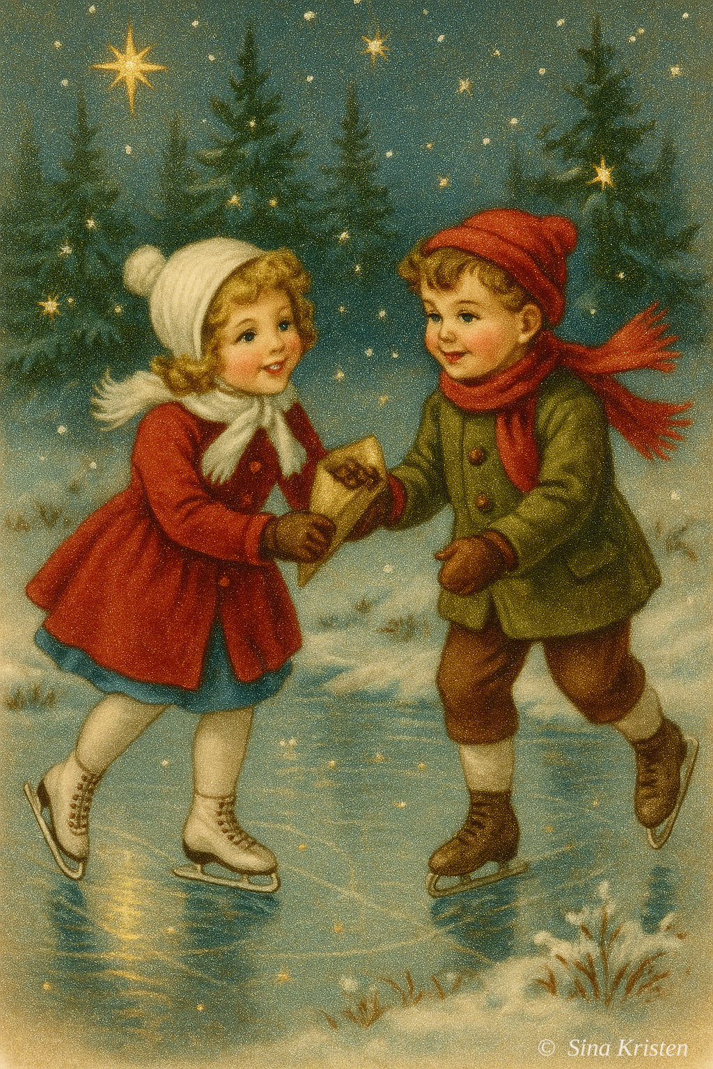 Weihnachtskarten zum Ausdrucken – 7 nostalgische Bilder | Digitale Postkarten-Vorlagen im Vintage-Stil