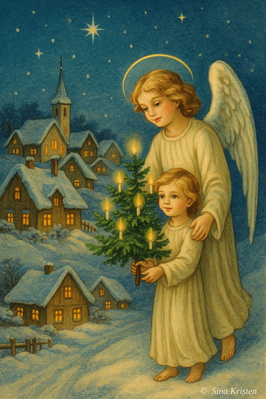 Nostalgische Weihnachts-Postkarten – 3er Set Engel & Winterdorf | Vintage Weihnachtskarten