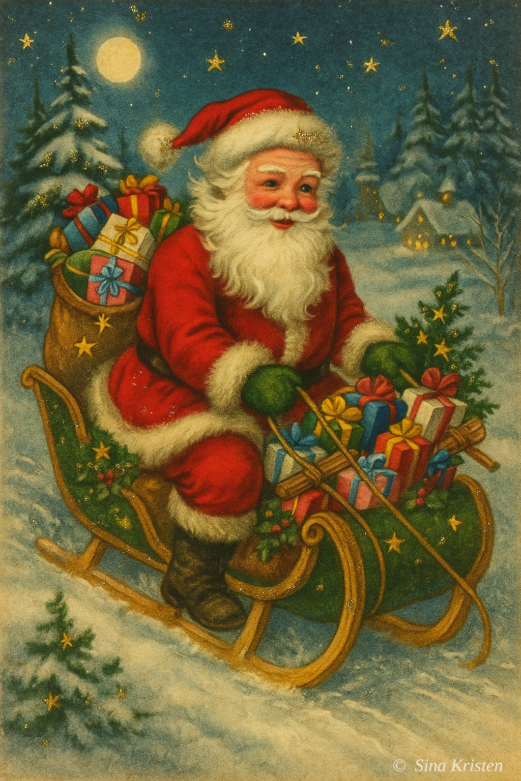 Weihnachtskarten zum Ausdrucken – 7 nostalgische Bilder | Digitale Postkarten-Vorlagen im Vintage-Stil