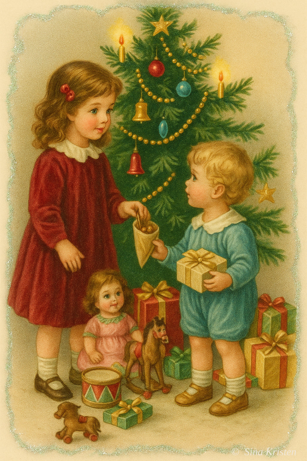 Weihnachtskarten zum Ausdrucken – 7 nostalgische Bilder | Digitale Postkarten-Vorlagen im Vintage-Stil