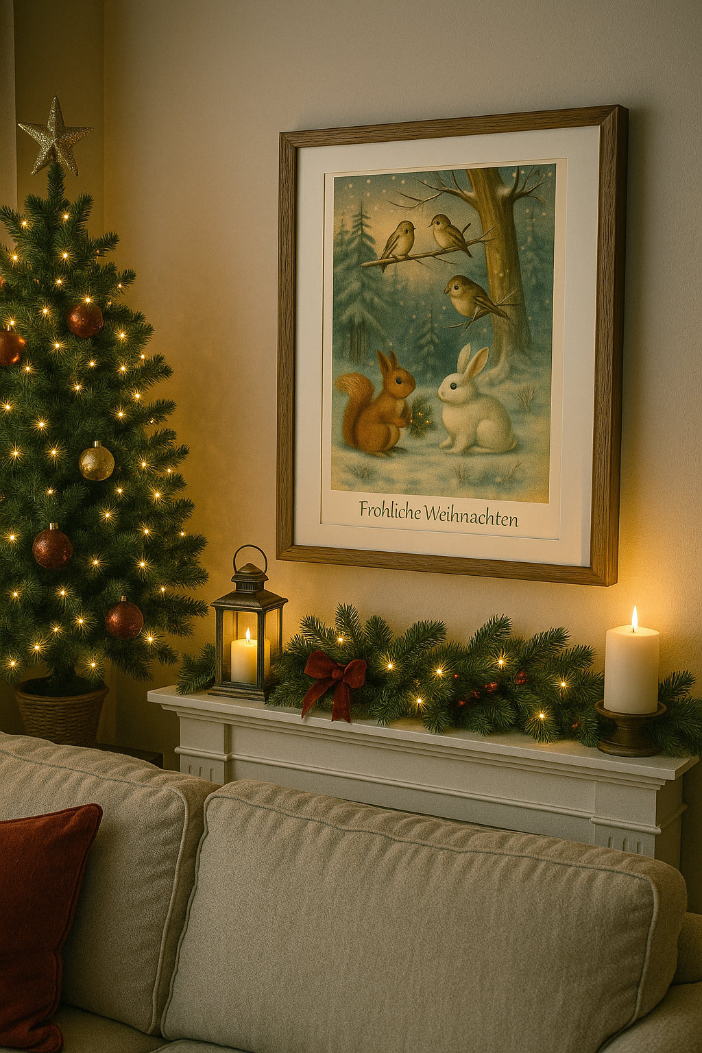 Winterwald mit Tieren – Nostalgische Illustration (Printable A4 & A6)