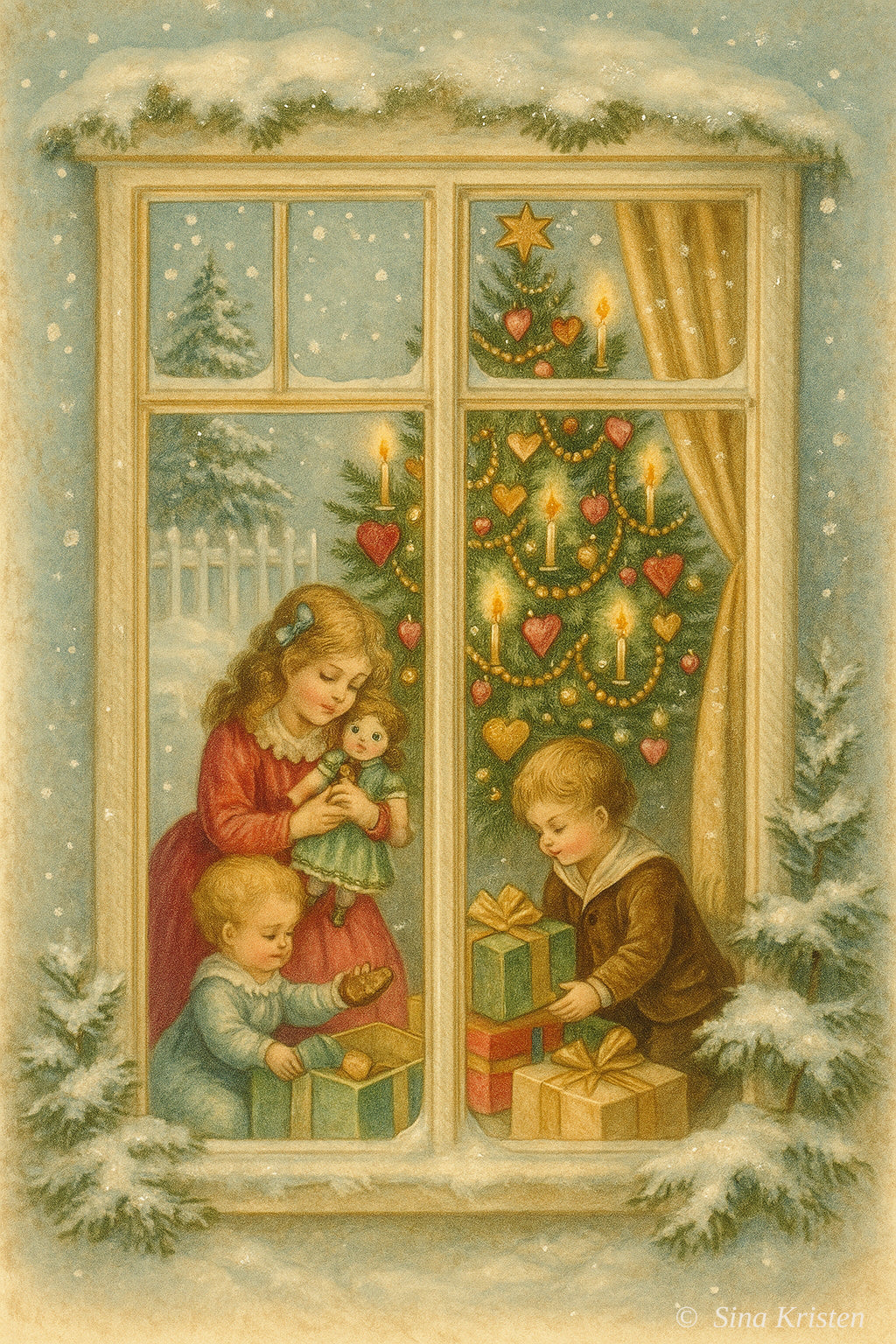 Weihnachtskarten zum Ausdrucken – 7 nostalgische Bilder | Digitale Postkarten-Vorlagen im Vintage-Stil