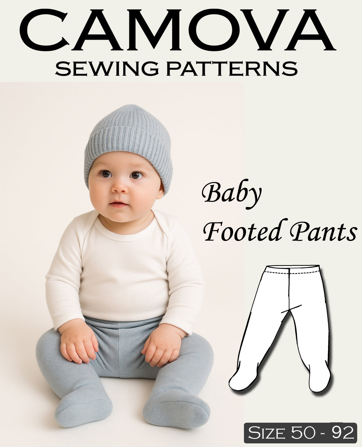 Baby Strampelhose Schnittmuster · Baby Footed Pants Sewing Pattern · Größe 50–92 / Newborn–24M