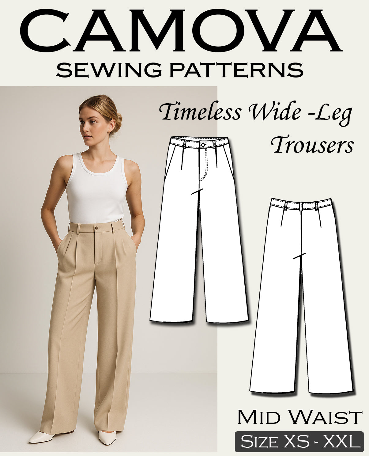 Schnittmuster Hose Damen PDF | Weite Hose nähen | Mid Waist | A4 & A0 | XS–XXL