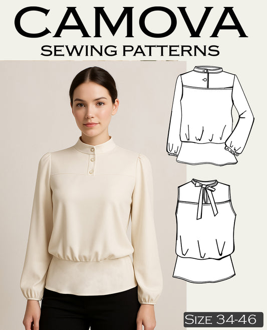 Schnittmuster Karla – Damen Peplum Shirt / Bluse mit 2 Kragenvarianten | Größen 34–46 | PDF A4 & A0