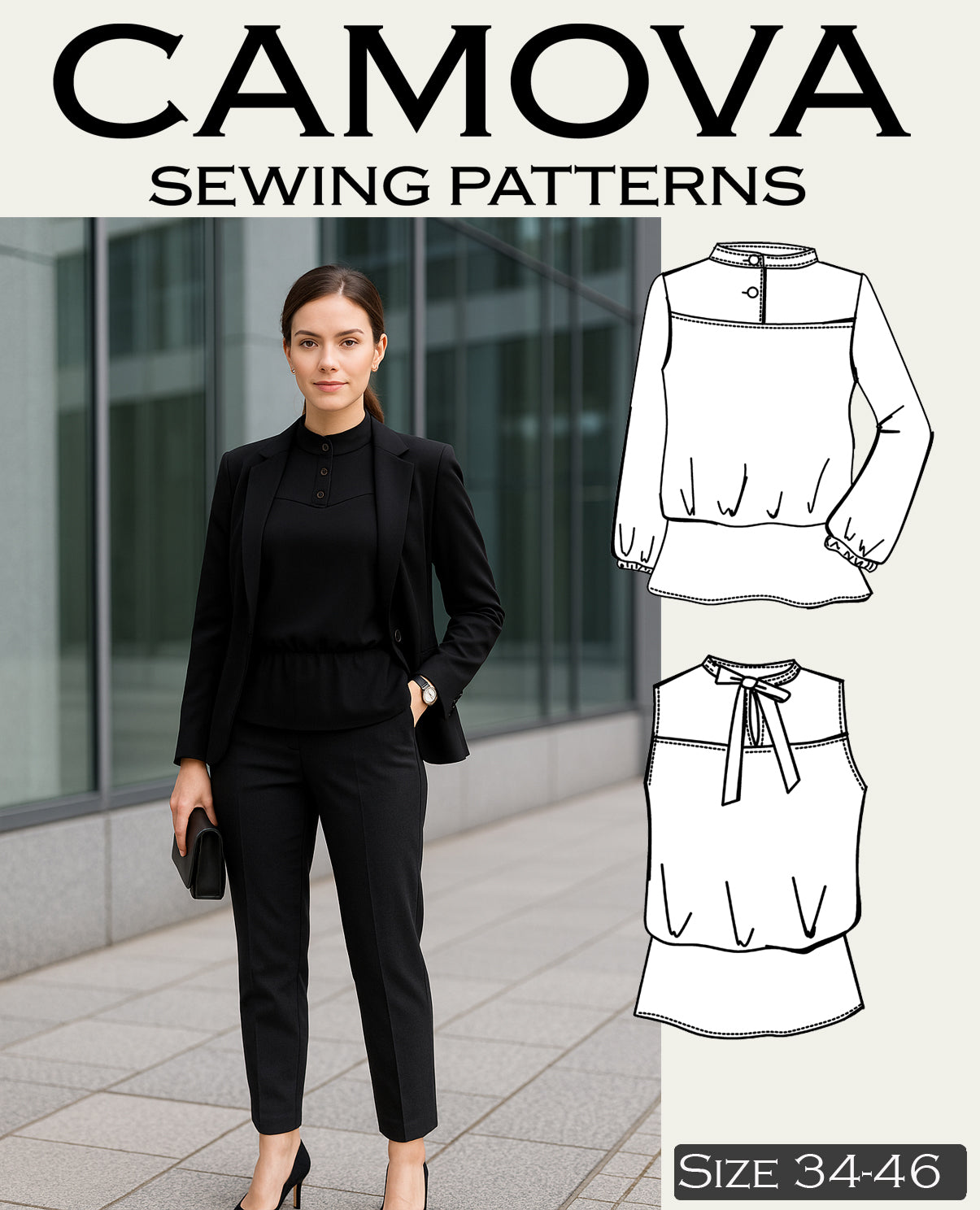 Schnittmuster Karla – Damen Peplum Shirt / Bluse mit 2 Kragenvarianten | Größen 34–46 | PDF A4 & A0