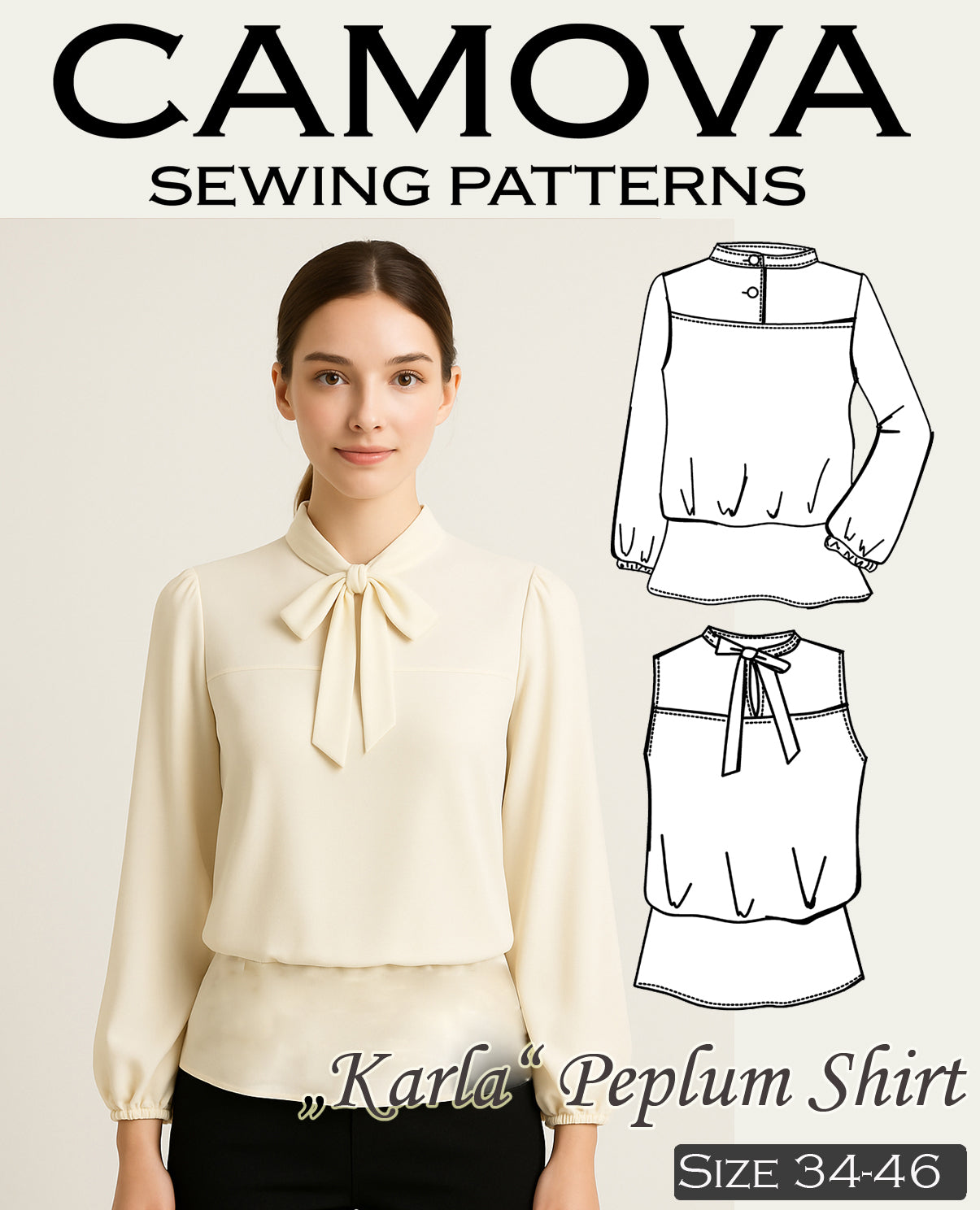 Schnittmuster Karla – Damen Peplum Shirt / Bluse mit 2 Kragenvarianten | Größen 34–46 | PDF A4 & A0
