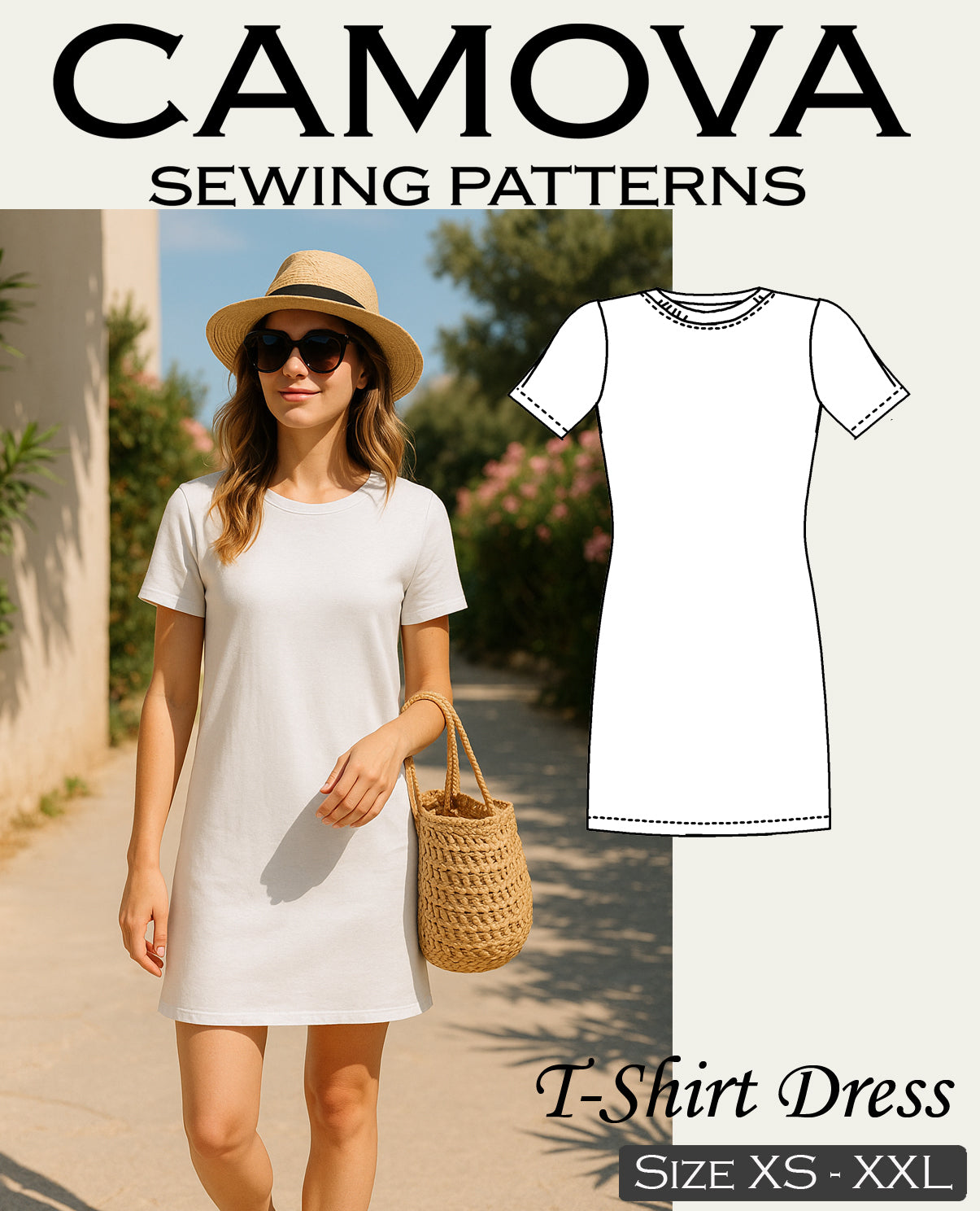 Schnittmuster T-Shirt Kleid Damen PDF | Einfaches Sommerkleid nähen | Größen S–XXL | A4 & A0 Datei | Anfängerfreundlich