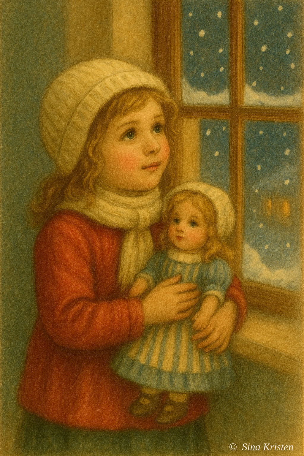 Nostalgische Weihnachts-Postkarten – 6er Set | Winterkinder, Laterne, Kirche, Dorf, Schlitten, Vögel