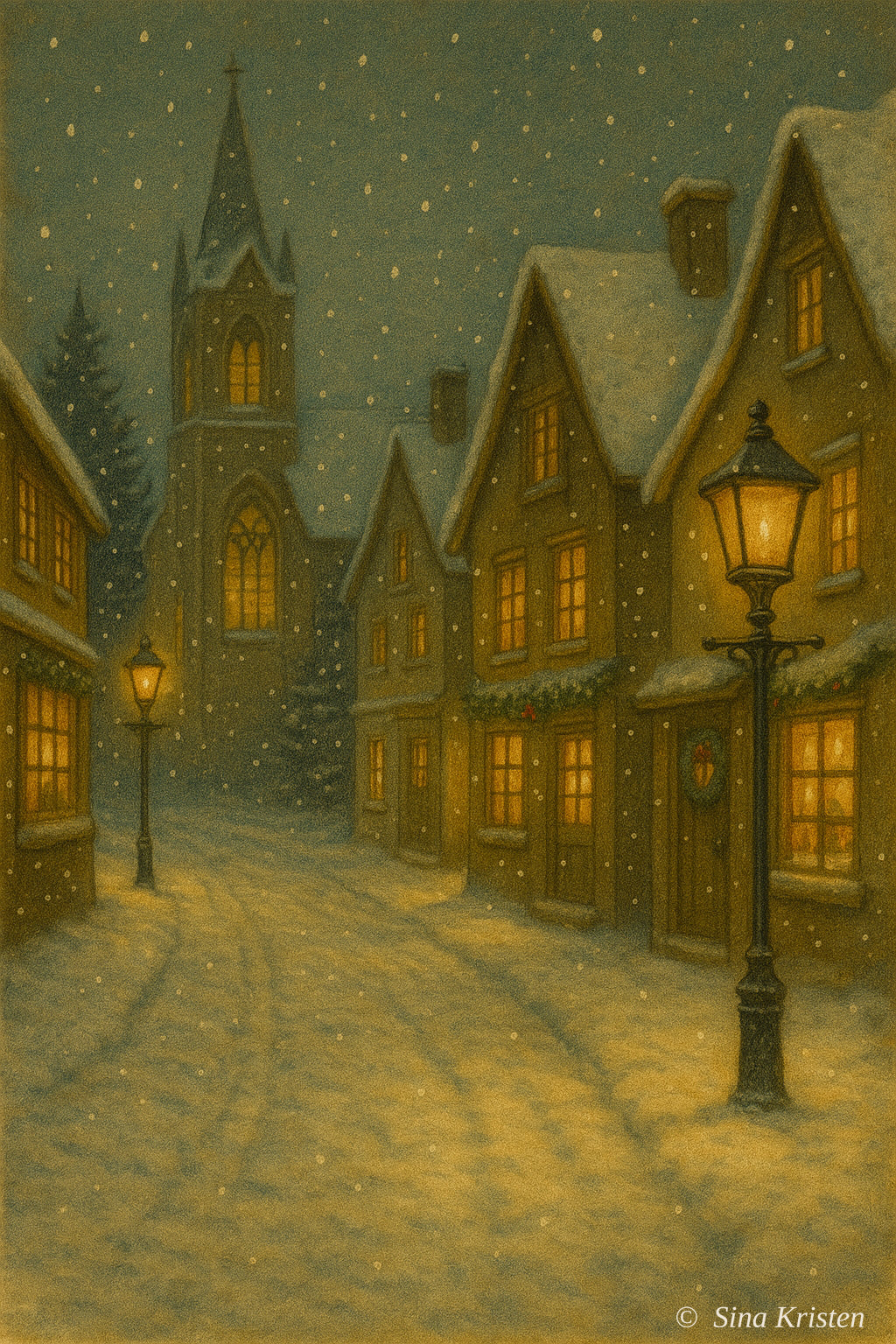 Nostalgische Weihnachts-Postkarten – 6er Set | Winterkinder, Laterne, Kirche, Dorf, Schlitten, Vögel