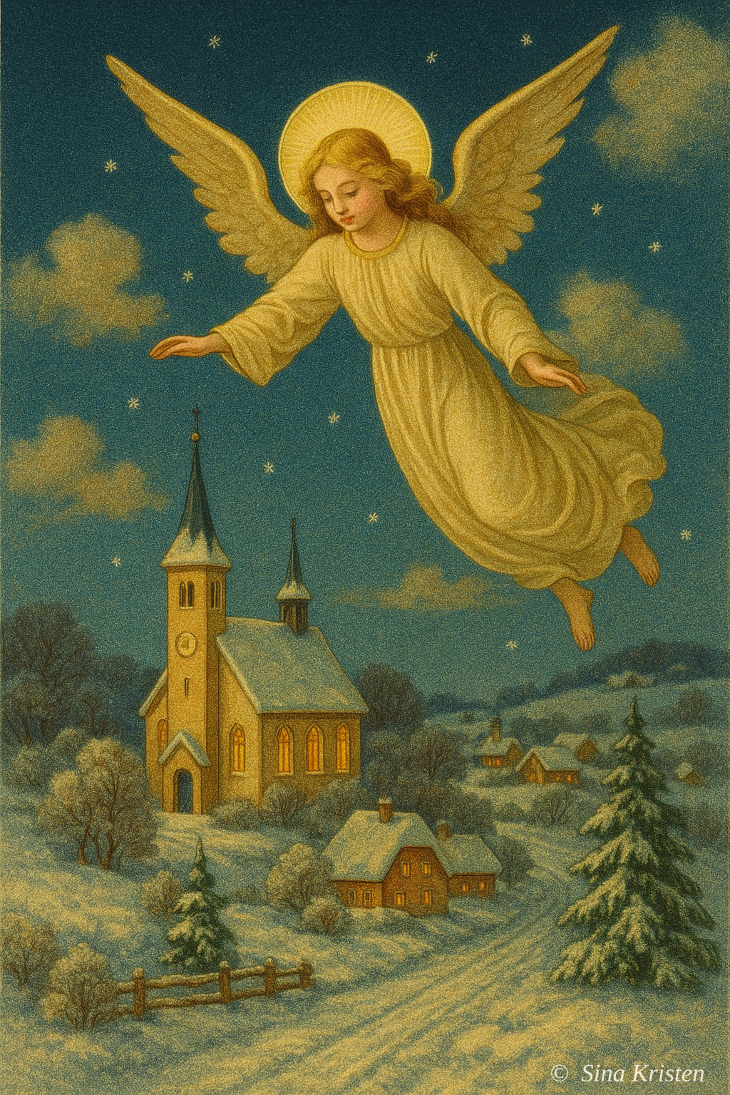 Nostalgische Weihnachts-Postkarten – 3er Set Engel & Winterdorf | Vintage Weihnachtskarten